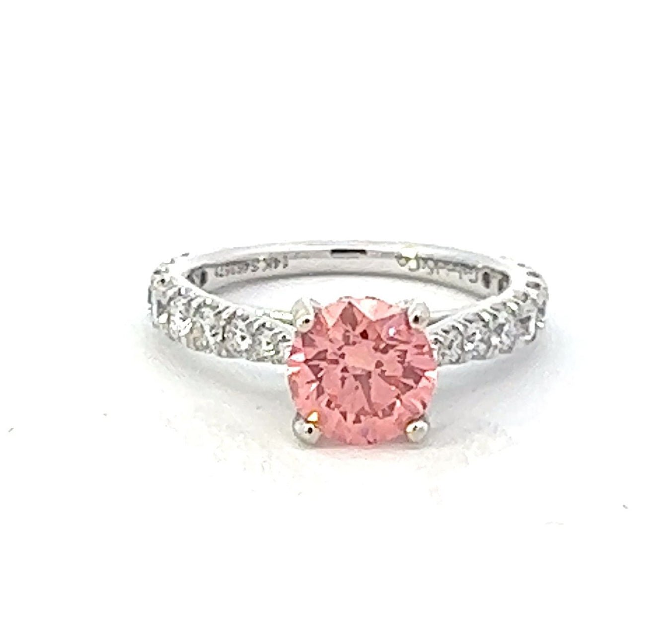1.30 Ct Pink Sapphire Certified Diamond Ring Lab Created Solid 14K White  Gold