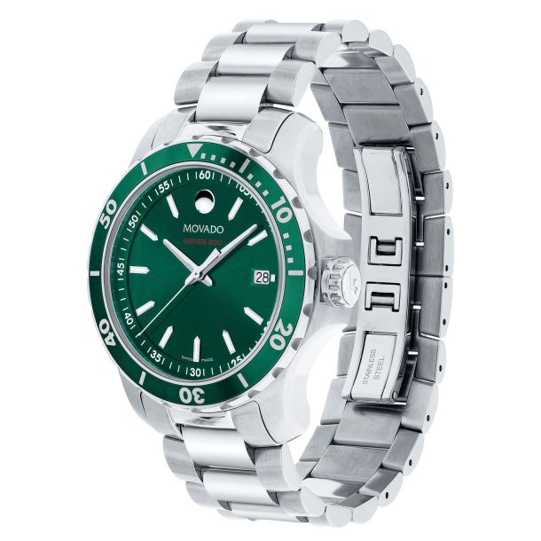 Men's Movado Series 800 Green Dial Stainless Steel Watch | 40mm | 2600136 - Tivoli Jewelers