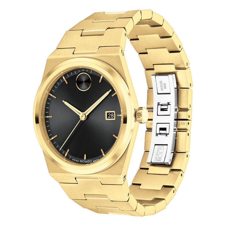 Movado BOLD Quest Black Dial Gold-Tone Bracelet Watch 40mm - 3601223 - Tivoli Jewelers