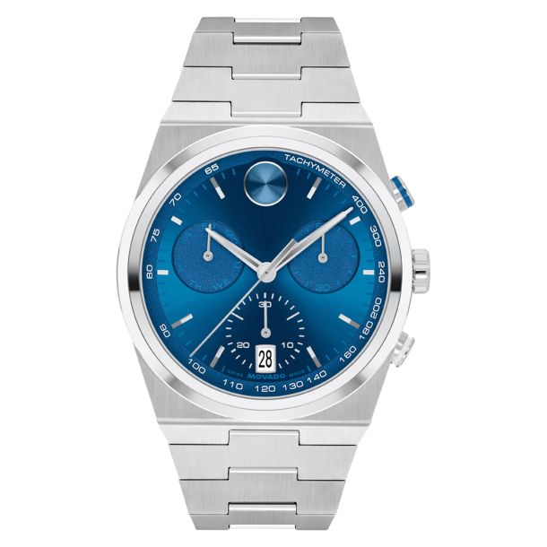 Movado Bold Quest Chronograph Blue Dial Stainless Steel Bracelet Watch 42mm - 3601199 - Tivoli Jewelers