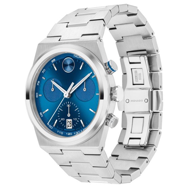 Movado Bold Quest Chronograph Blue Dial Stainless Steel Bracelet Watch 42mm - 3601199 - Tivoli Jewelers