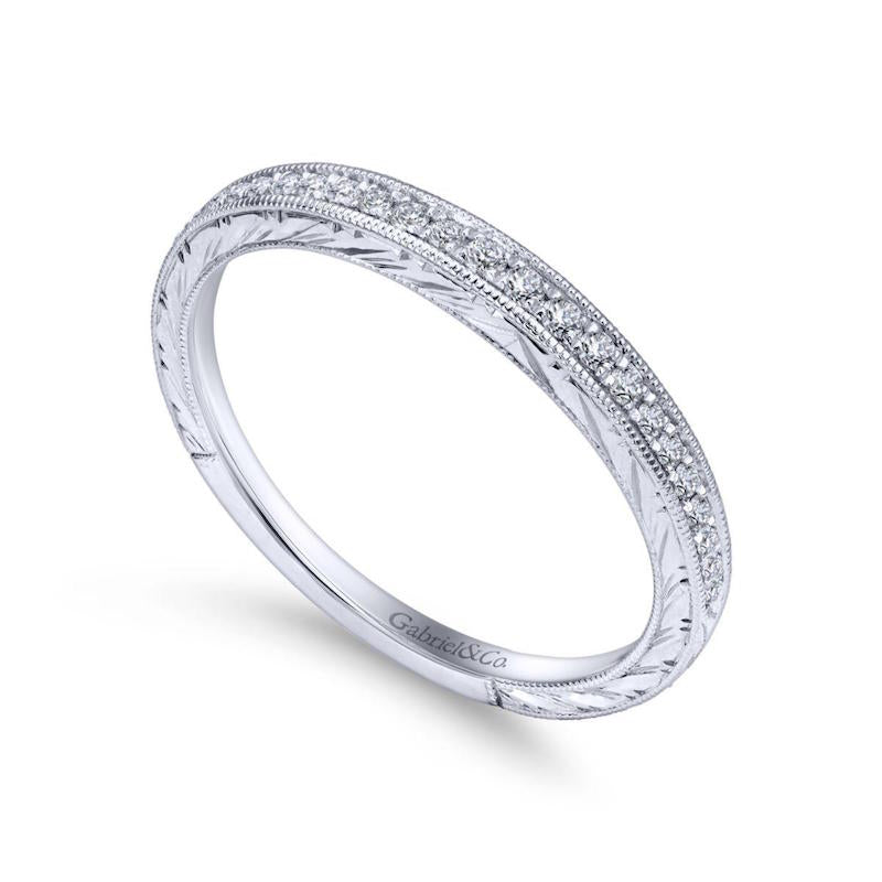 Gabriel & Co. 14k White Gold Victorian Curved Wedding Band - Tivoli Jewelers