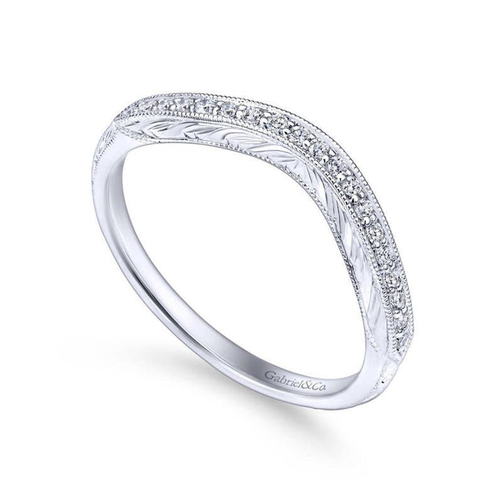 Gabriel & Co. 14k White Gold Victorian Curved Wedding Band - Tivoli Jewelers