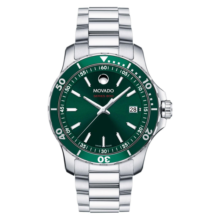 Men's Movado Series 800 Green Dial Stainless Steel Watch | 40mm | 2600136 - Tivoli Jewelers