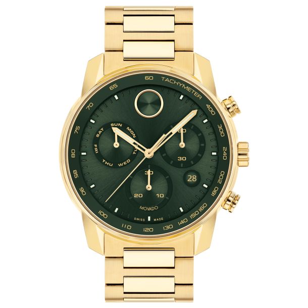 Ion-Plated Watch Tivoli Verso Jewelers Movado Gold – Green Chronograph Dial BOLD Yellow
